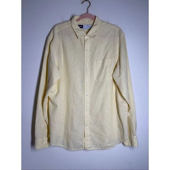 Old Navy Other - Old Navy Men's Linen Blend Long Sleeve Button-Up Shirt  Light Yellow Size XL